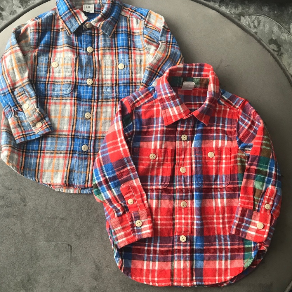 BabyGap plaid 100% cotton flannel shirts (2)